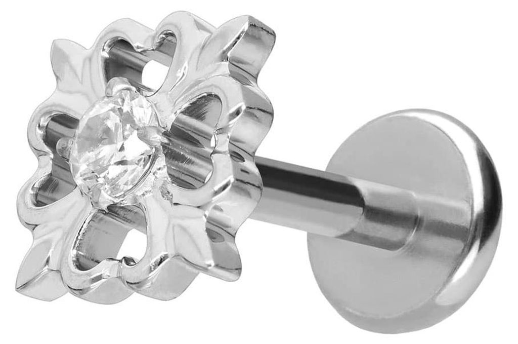 Ohrpiercing, Nasenpiercing Titan Labret mit Push Fit KLEEBLATT Silber Stablänge: 7mm | Stabstärke: 1mm