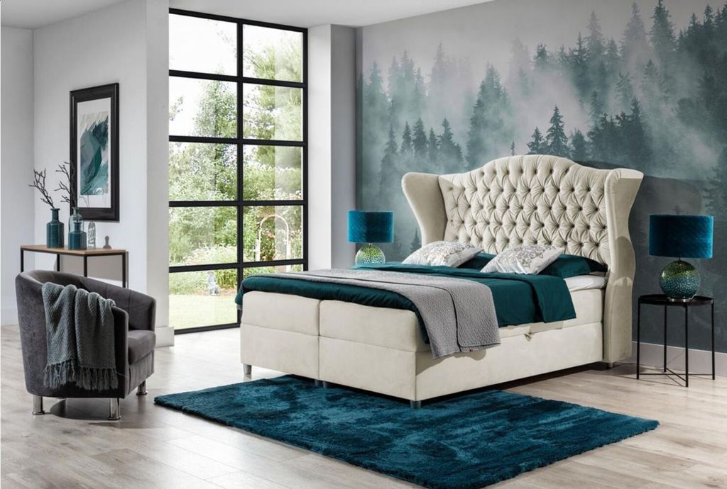 Luxus-Boxspringbett 180x200 RIANA – Creme + GRATIS-Topper