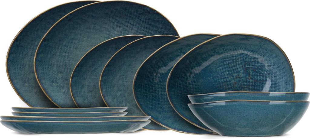 Cosy & Trendy Geschirrset Aicha Blue - 12-teilig / 4 Personen - 6 Speiseteller, 6 Frühstücksteller und 6 Suppenteller