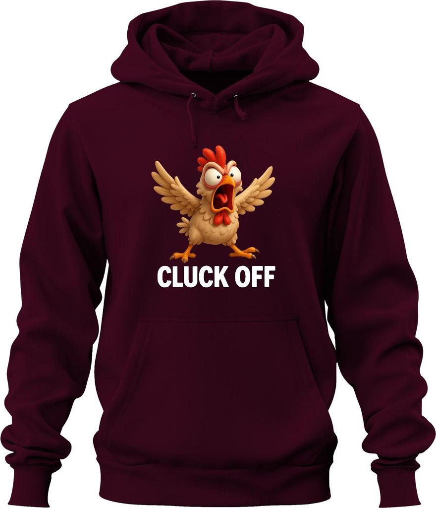 CLUCK OFF lustiges wütendes Huhn Bauernhof Geschenk Humor frech Uni Hoodie Kapuzenpullover, Burgundy, 3XL