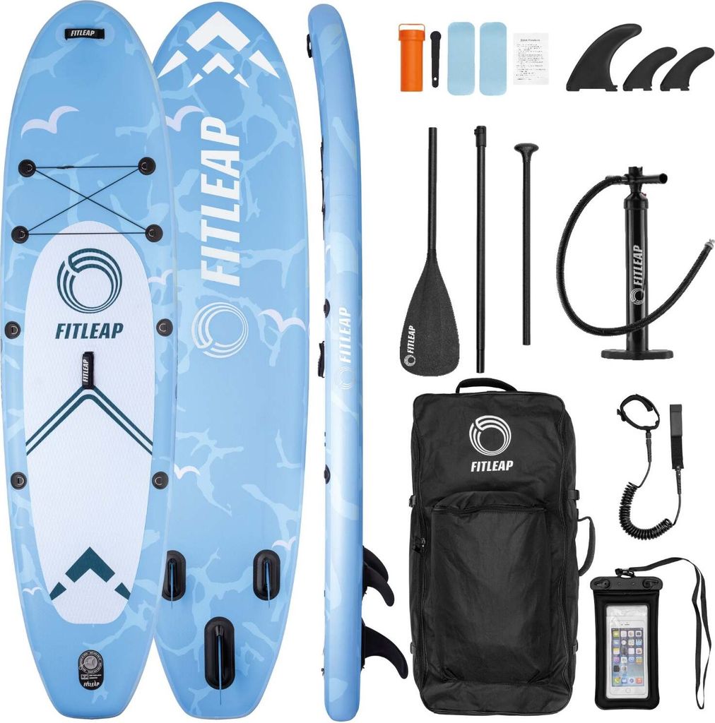 Fitleap Premium Stand Up Paddle Board aufblasbar - SUP Board Set mit Hochdruckpumpe, verstellbarem Paddel und Rucksack - Ideal für Anfänger und P...