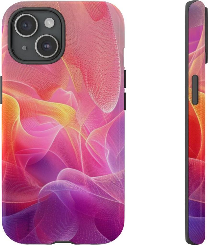 Farbenfrohes, abstraktes Stoffmuster – Hülle Kompatibel mit iPhone 15