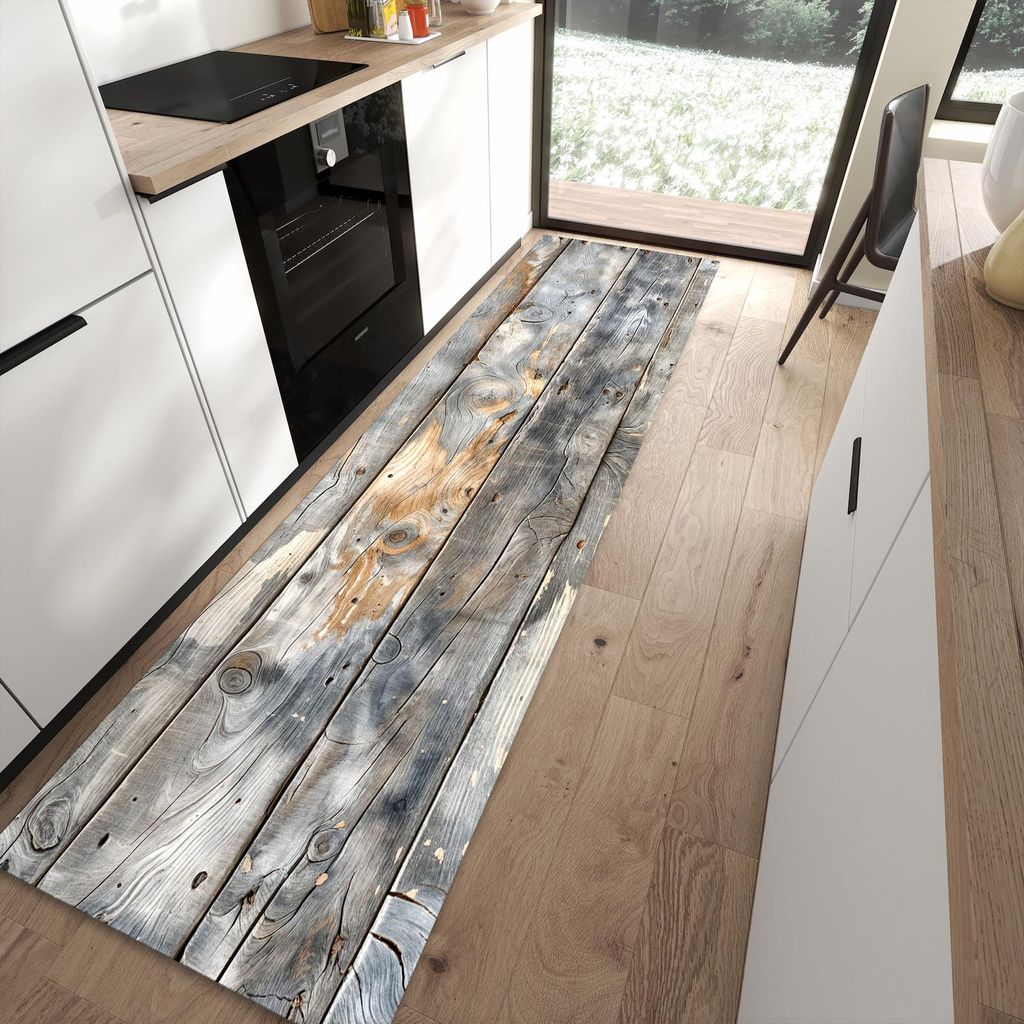 Küchenteppich 80x300cm rutschfest & abwischbar PVC Läufer - Vintage Holzplanken