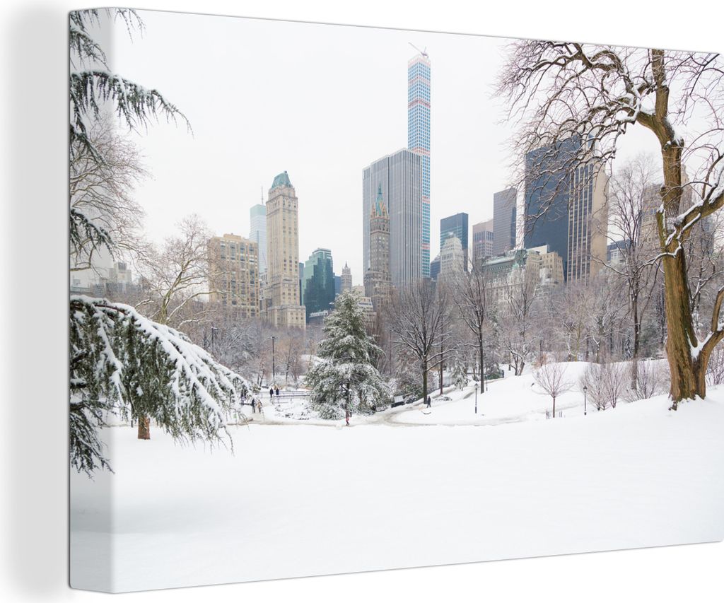 OneMillionCanvasses - Leinwandbilder - 140x90 cm, Schnee im Central Park mit Blick über New York, Wandbilder Kunstdruck Wanddekoration