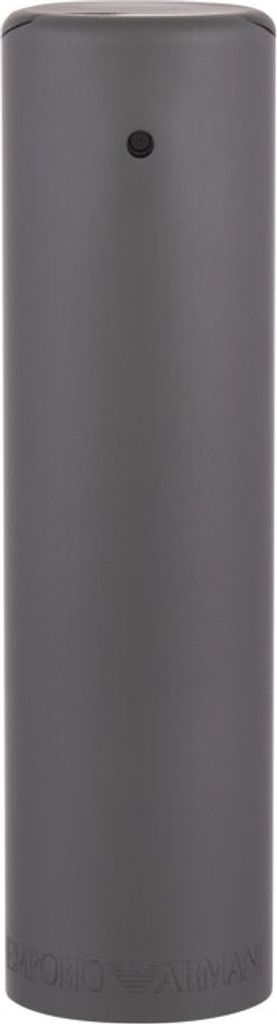 A close-up, full-length shot of a gray cylindrical bottle, likely a fragrance or cosmetic product.