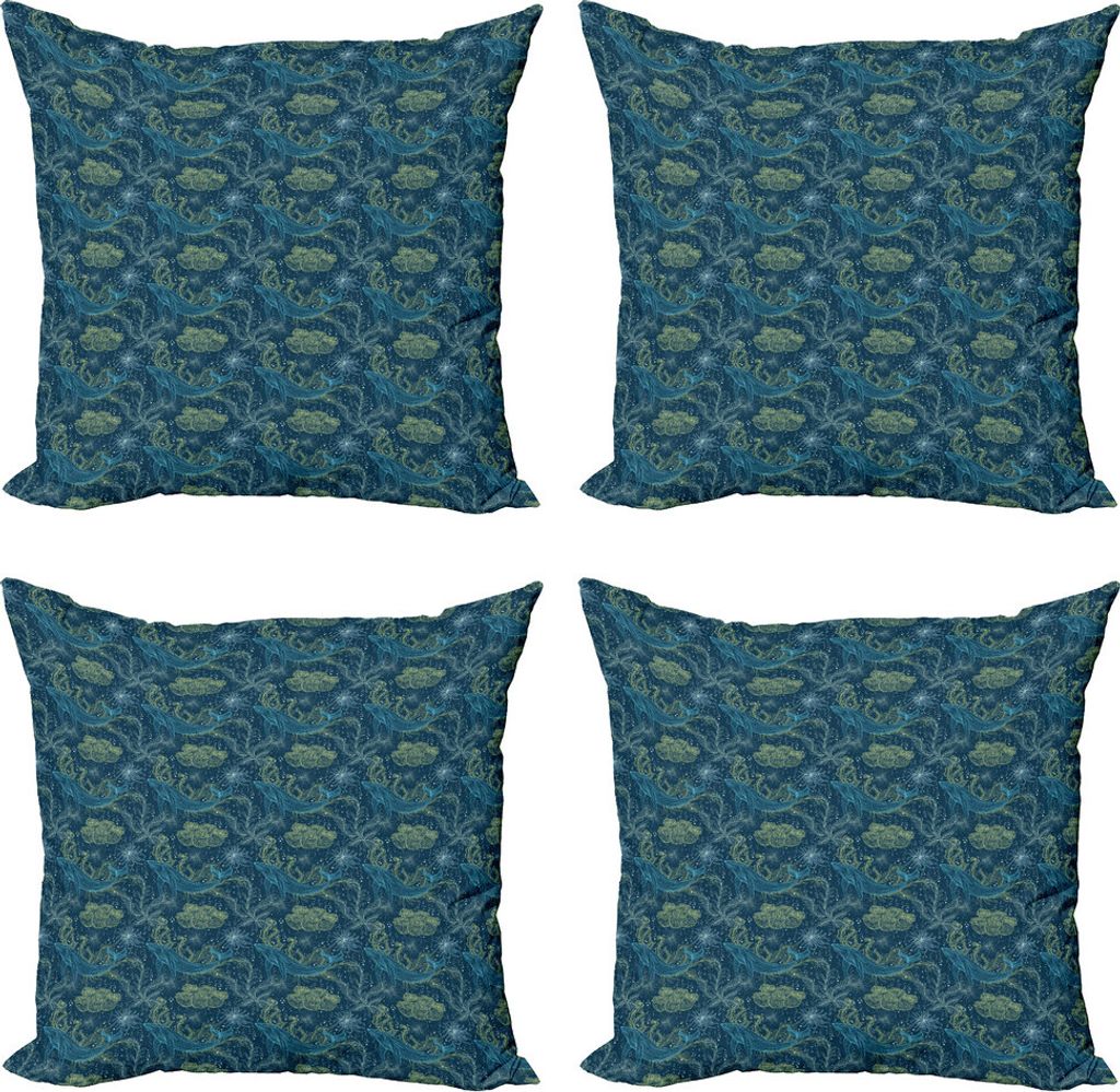 ABAKUHAUS Wal Kissenbezug Set (4 Stück), Meeresfauna und Flora, Moderner Doppelseitiger Digitaldruck, 50 cm x 50 cm, Indigo Sea Grün Blau