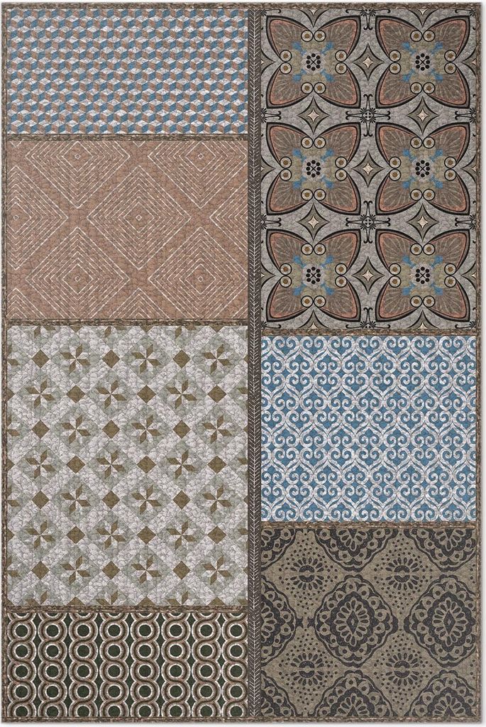 Mustermix aus Stoffimitat – Vinylteppich – 140x210 cm – Indoor Teppich – Flur – Pflegeleicht – Modern