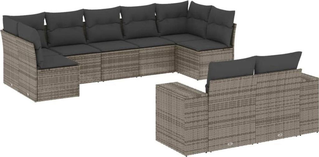 vidaXL 9-tlg. Garten-Sofagarnitur mit Kissen Grau Poly Rattan