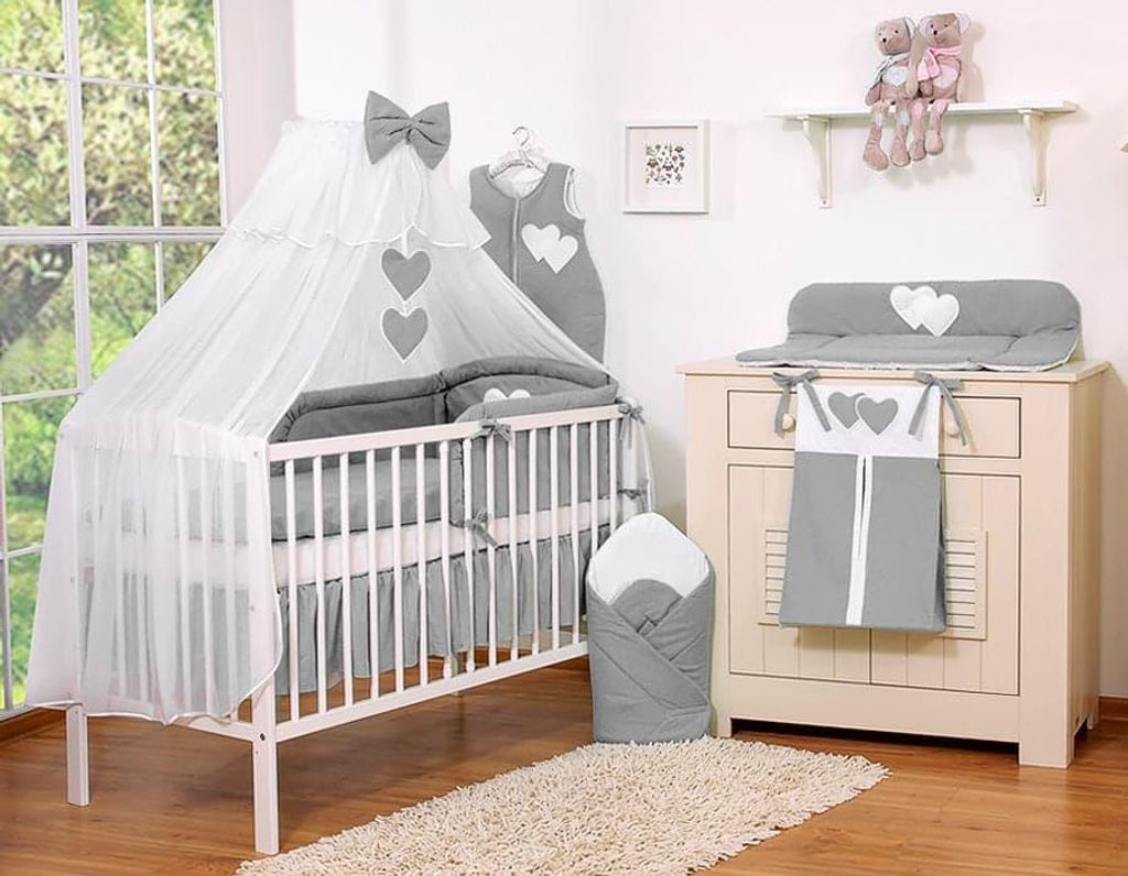 5-teiliges Babybett – Kinderbett – 100 % Baumwolle, mit Moskitonetz gegen Mücken