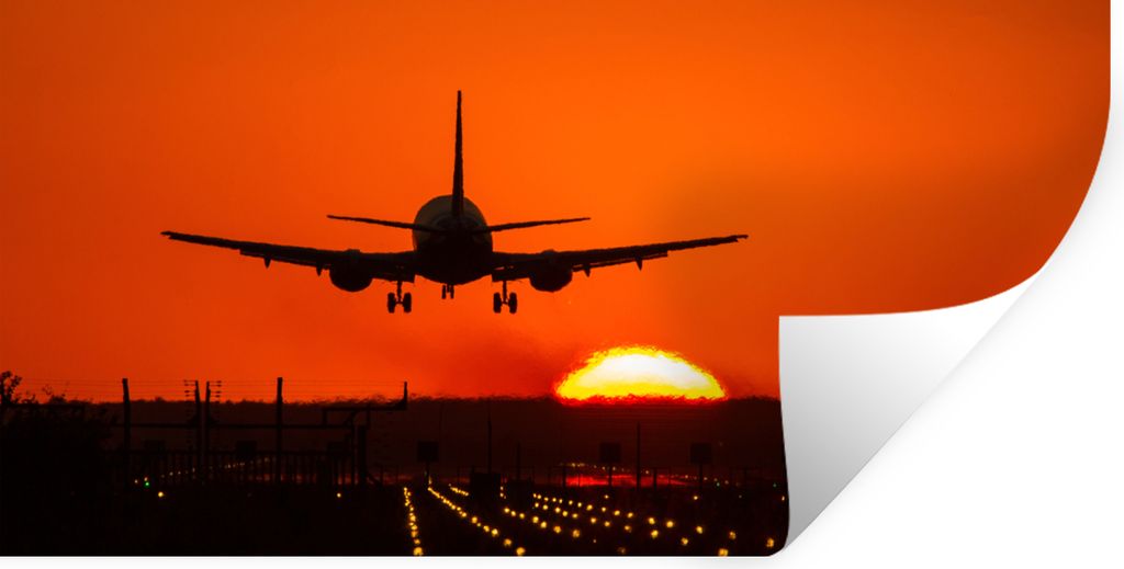 MuchoWow Wandtattoo Wandsticker Wandaufkleber Sonnenuntergang - Flugzeug - Orange - Sonne 120x60 cm Selbstklebend und Repositionierbar - Sticker ...