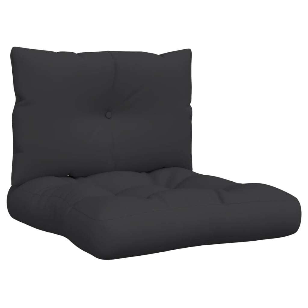 A dark gray pallet cushion set with a backrest and seat.