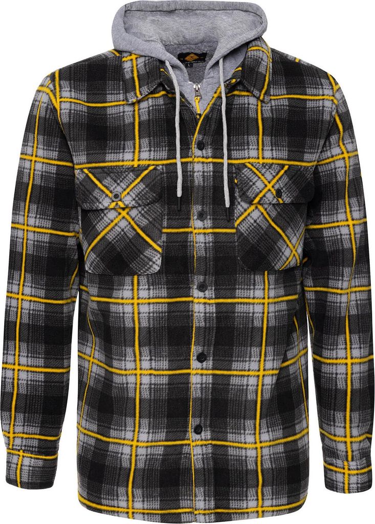 Roadsign australia Herren Thermohemd mit Kapuze mit Reißverschluss - Arbeitsjacke Holzfällerhemd Thermojacke in Anthrazit-Gelb Größe L
