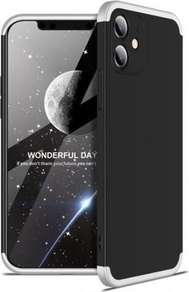 360 Grad-Case für iPhone mit 2.5D Glas - Farbe: Schwarz & Silver - Modellkompatibilität: Für Apple iPhone 12