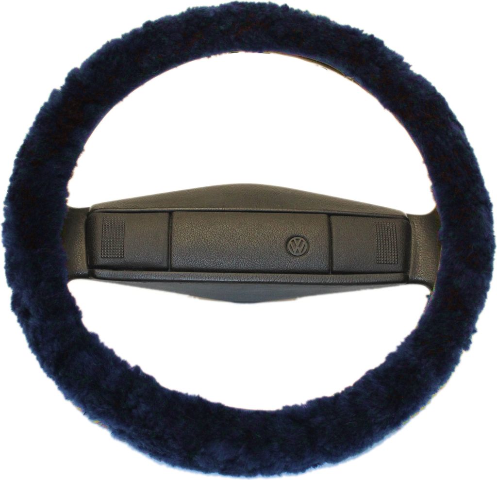 Lenkradbezug Lenkradschoner Lenkradhülle | LERA-15 | Echtes Merino Lammfell | Florhöhe 15mm | passend bis 40cm | Anti Rutsch | Farbe Marine