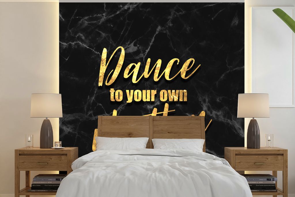 MuchoWow Fototapete für Wohnzimmer oder Schlafzimmer Wandtapete Vinyl Motivtapete Zitat - Tanz - Murmel - 260x260 cm - Papiertapeten