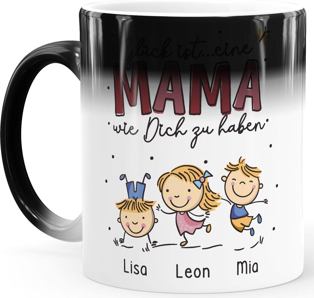 Farbwechsel-Tasse personalisiert Kinder-Namen Glück ist eine Mama wie dich zu haben Geschenk Muttertag SpecialMe weiss-rot-magic (13605) Magic-T...