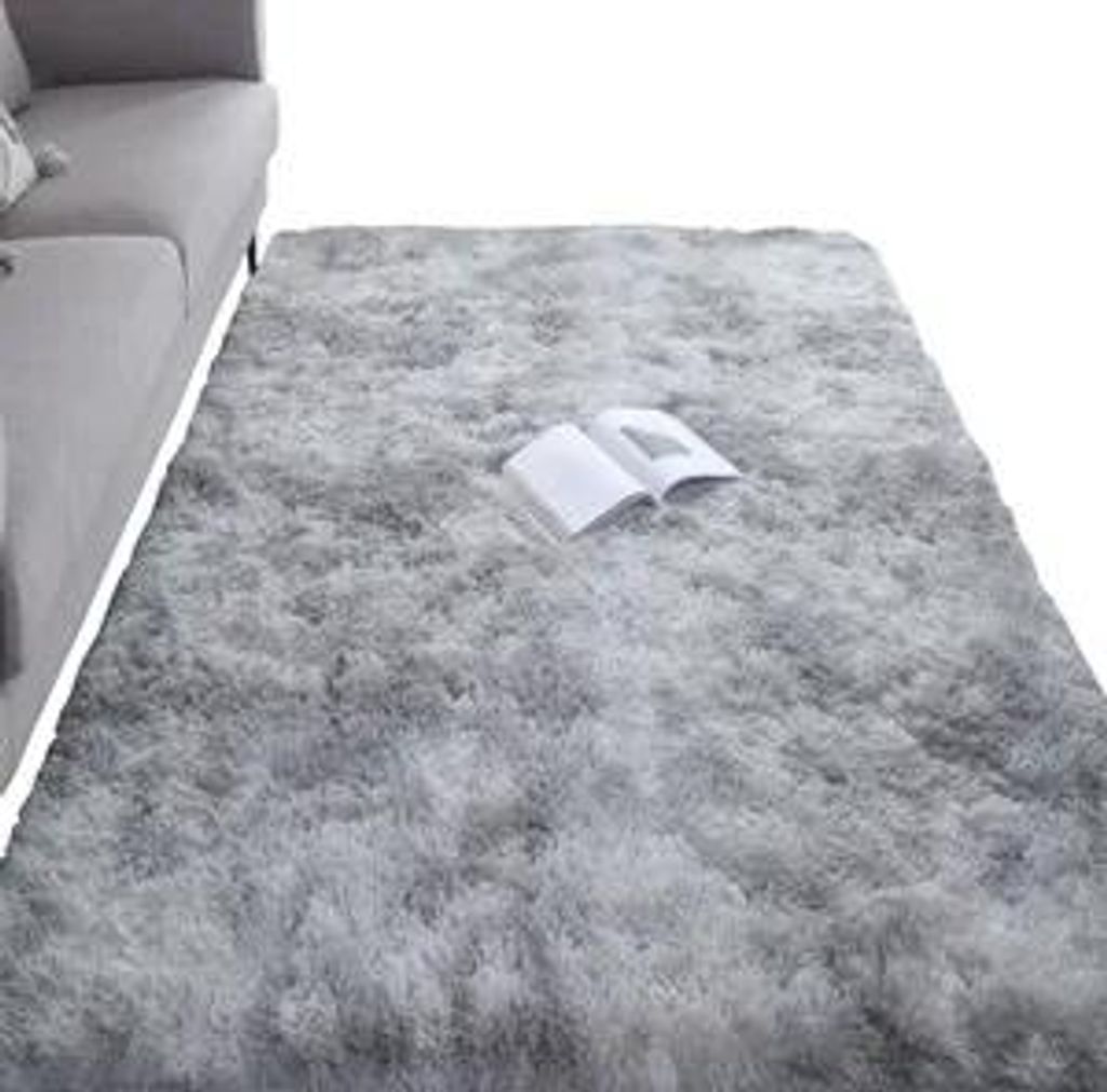 Tapis en peluche, doux, moelleux, à poils longs, gris Image du produit 