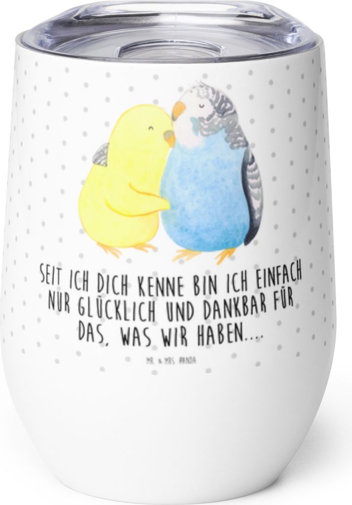 Mr. & Mrs. Panda thermosbecher Wellensittich Liebe - Weiß - Geschenk, kaffee tasse, Umarmen, Thermo Becher, Verknallt, Thermobecher, Paar, Vögel,...