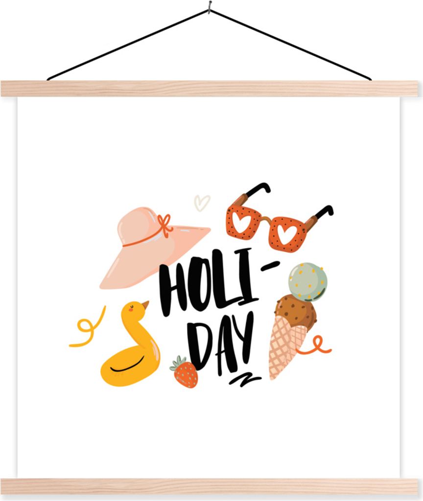 MuchoWow Textilposter Sonnenbrille - Sommer - Rot 40x40 cm mit holzfarbenen Rahmen - Posterleiste