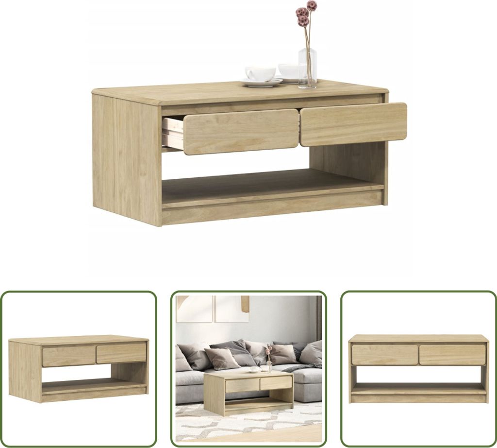 The Living Store Couchtisch SAUDA Eiche-Optik 99x55x45 cm Massivholz Kiefer