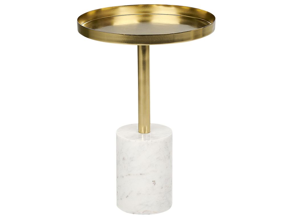 BELIANI Beistelltisch Gold u. Weiß aus Metall Marmor Rund 36 cm Elegantes Modernes Design für Wohnzimmer Schlafzimmer