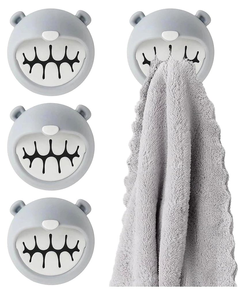 4 Stück Selbstklebende Handtuchhaken mit Bärenmotiv, Haken ohne Bohren für Badezimmer, Schlafzimmer und Küche