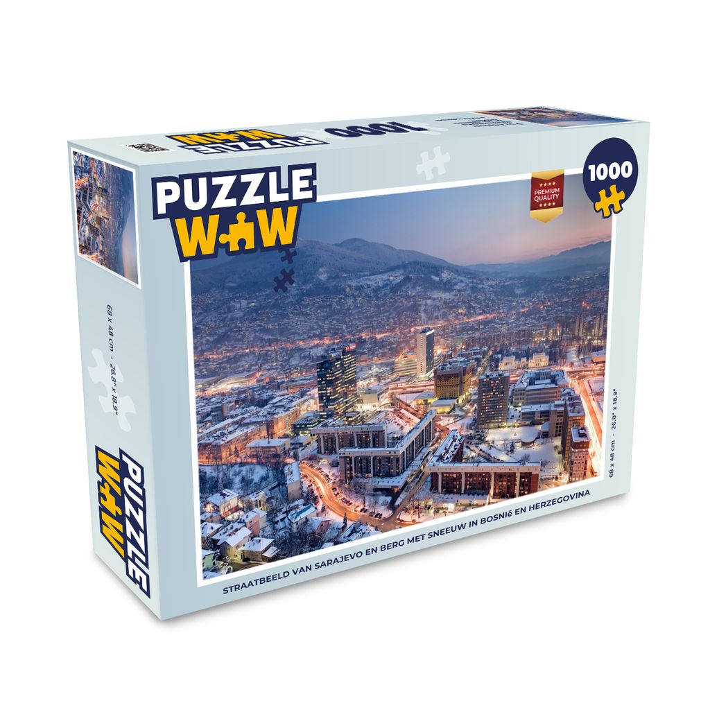 MuchoWow Puzzle 1000 Teile Straßenszene in Sarajevo und schneebedeckter Berg in Bosnien und Herzegowina - Erwachsene - Rätsel