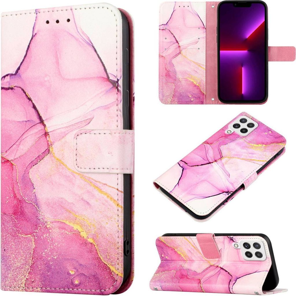 Galaxy A13 4G Hülle, Marmor Motiv Kunstleder Tasche Wallet Kartenfächer mit Standfunktion Klapp Schutzhülle für Samsung Galaxy A13 4G Rosa