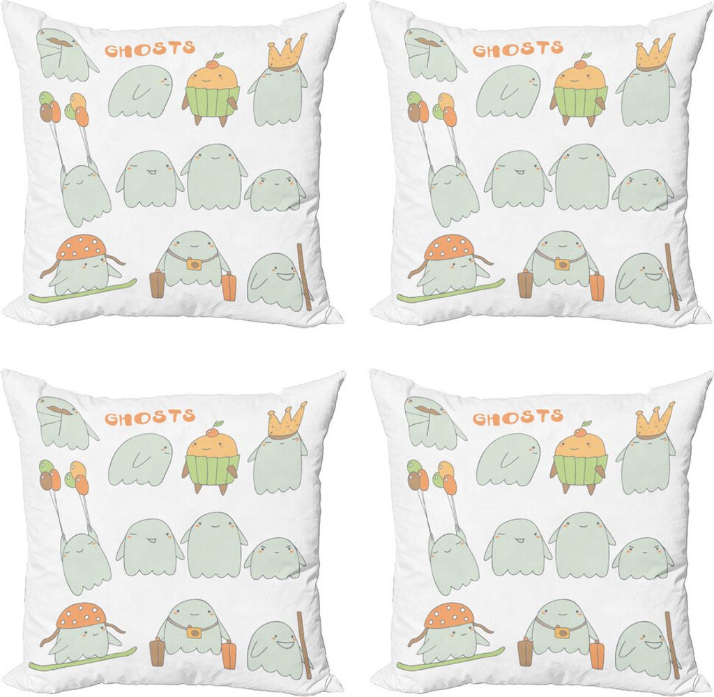 ABAKUHAUS Geist Kissenbezug Set (4 Stück), Lustige Scary Charaktere, Moderner Doppelseitiger Digitaldruck, 40 cm x 40 cm, Mehrfarbig