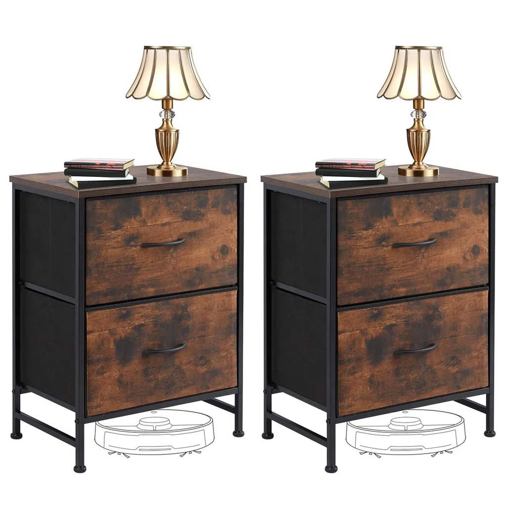 Buffet bas 2 tiroirs en textile gris et structure métal pour la chambre