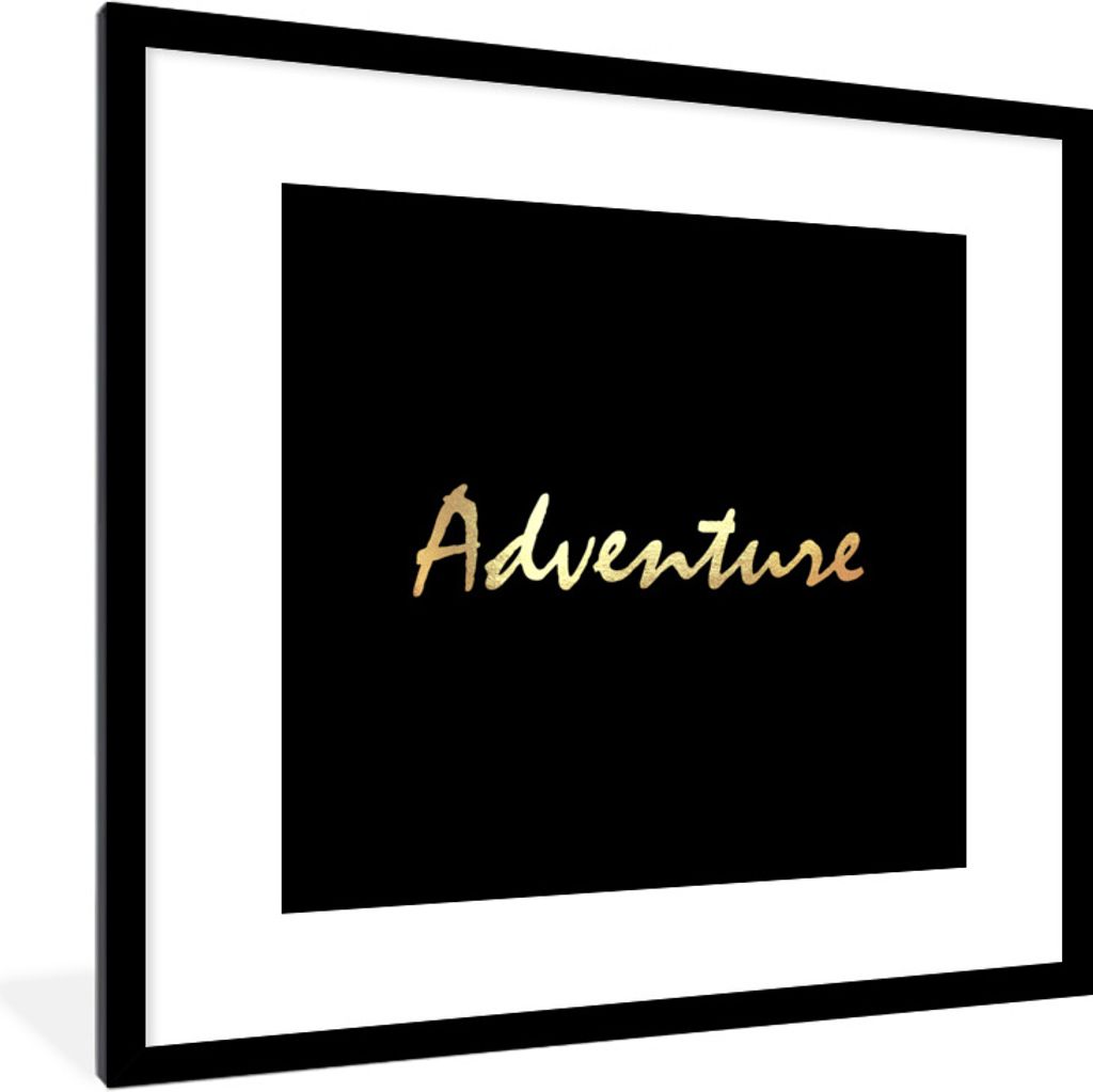 MuchoWow® Gerahmtes Poster Zitat - Abenteuer - Gold 40x40 Produktbild 