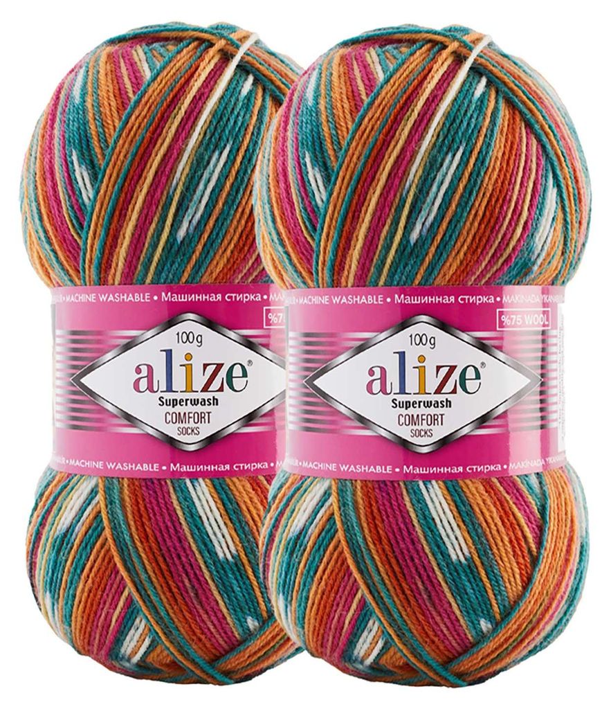 2 x 100g Sockenwolle Superwash Comfort 7839 grün pink tera