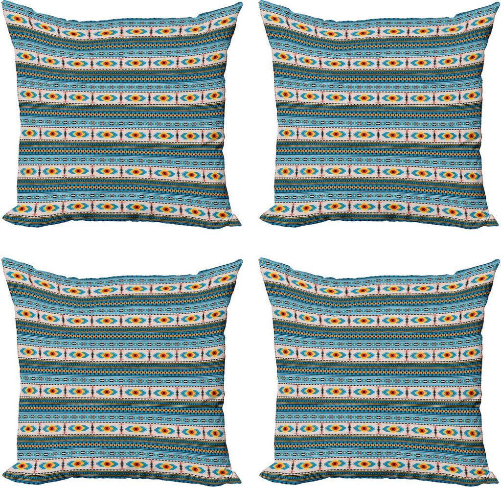 ABAKUHAUS afghanisch Kissenbezug Set (4 Stück), Rauten und Streifen, Moderner Doppelseitiger Digitaldruck, 50 cm x 50 cm, Mehrfarbig