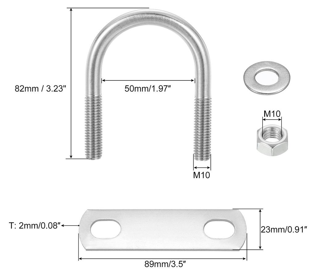 6 Set U Schrauben M10 x 48mm ID x 82mm L?nge Runde U Bš¹gelschraube Edelstahl 304 Klammer Schellen U-Bolzen mit Gewinde Muttern Rahmenplatte Unte...