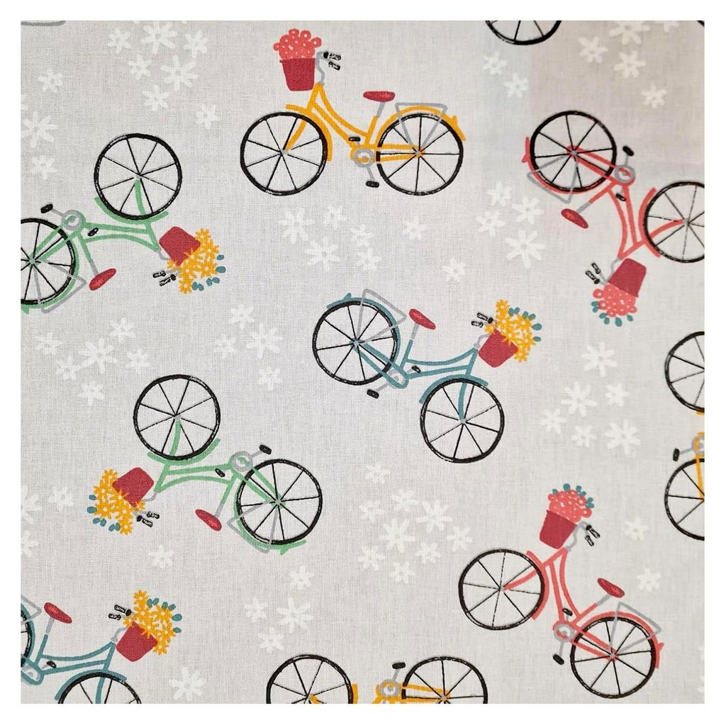 Stoff Meterware Fahrrad hellgrau bunt Velo gris Baumwollstoff