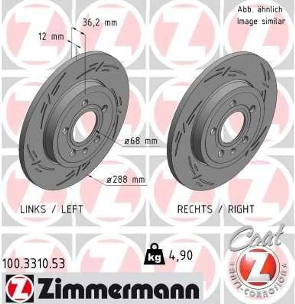 Disque de frein ZIMMERMANN 100.3310.53 pour Audi A4 8E 8H et Exeo