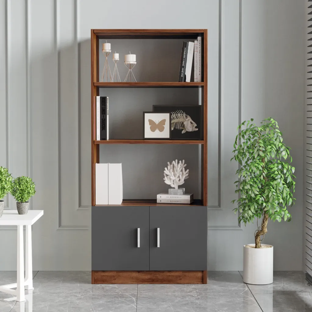 Étagère bibliothèque anti-rayures noyer - Meuble de rangement stable 140cm - 2