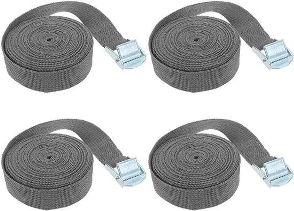 Sangle de serrage 2m anti-glissement avec boucle métal lot de 4 gris
