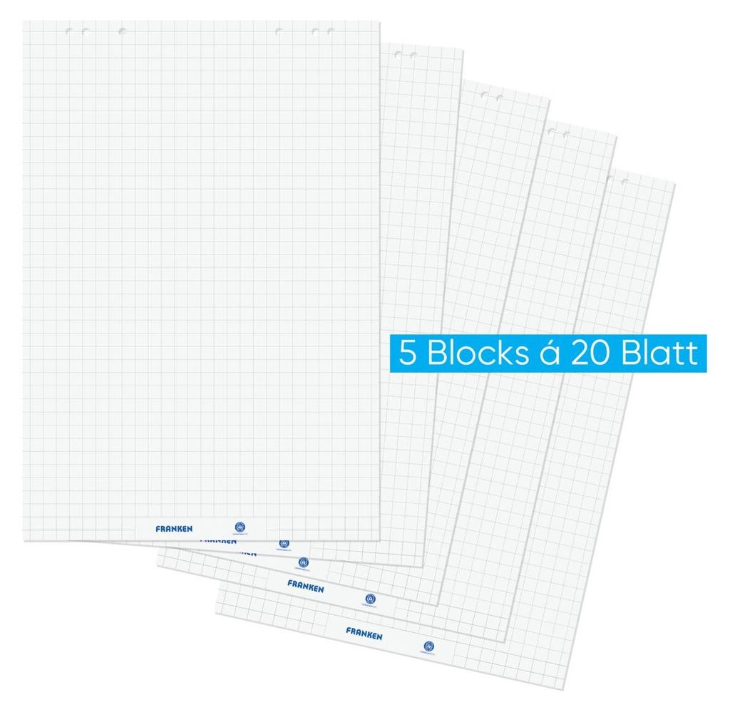 Flipchartblock 68x98cm 80g/qm 20 Blatt kariert 5 Stück Produktbild 