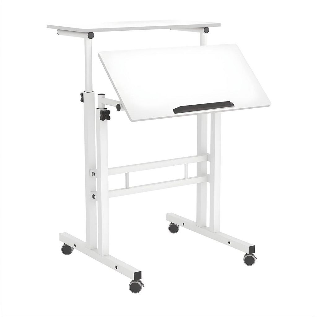 Mobiler höhenverstellbarer Sitz-Steh-Schreibtisch - Laptop Tisch mit Rollen & neigbarer Tischplatte - Ergonomischer Arbeitstisch für Homeoffice &...