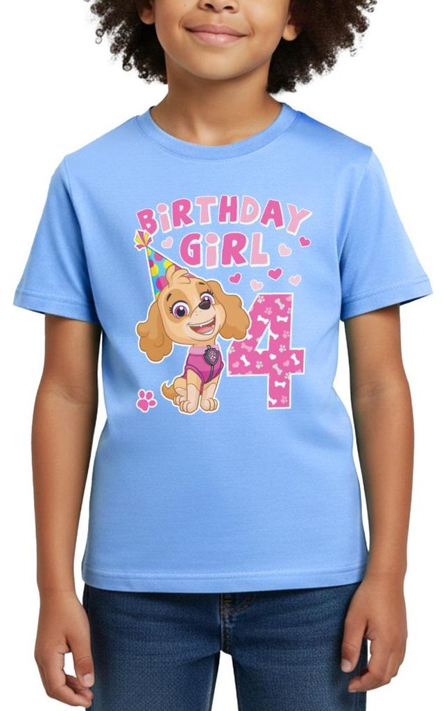 Spreadshirt Paw Patrol Geschenk 4 Jahre Alt 4. Geburtstag Skye Kinder T-Shirt, 110/116 (5-6 Jahre), Himmelblau