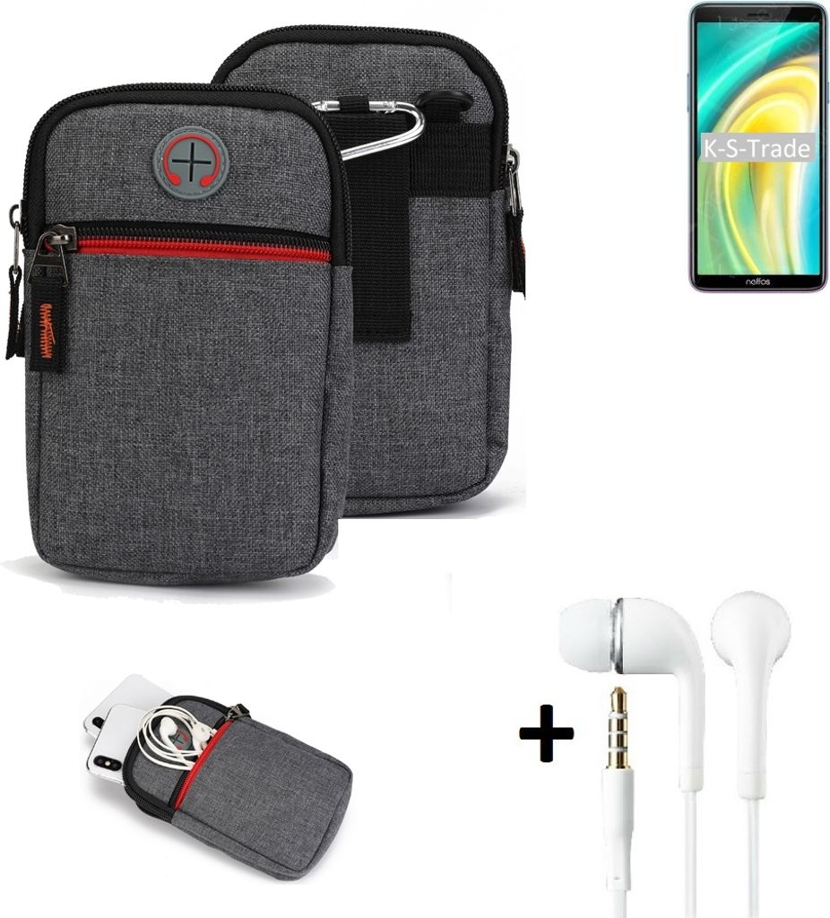 K-S-Trade Gürteltaasche + Kopfhörer kompatibel mit TP-LINK Neffos A5 Handy Tasche Holster Schutz Hülle Handy Hülle grau Zusatzfächer 1x