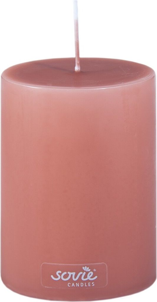 Sovie CANDLES Stumpenkerze in Kupferrot Ø 70 mm x H 100 mm, Brenndauer ca. 52 Std. - 12 Stück