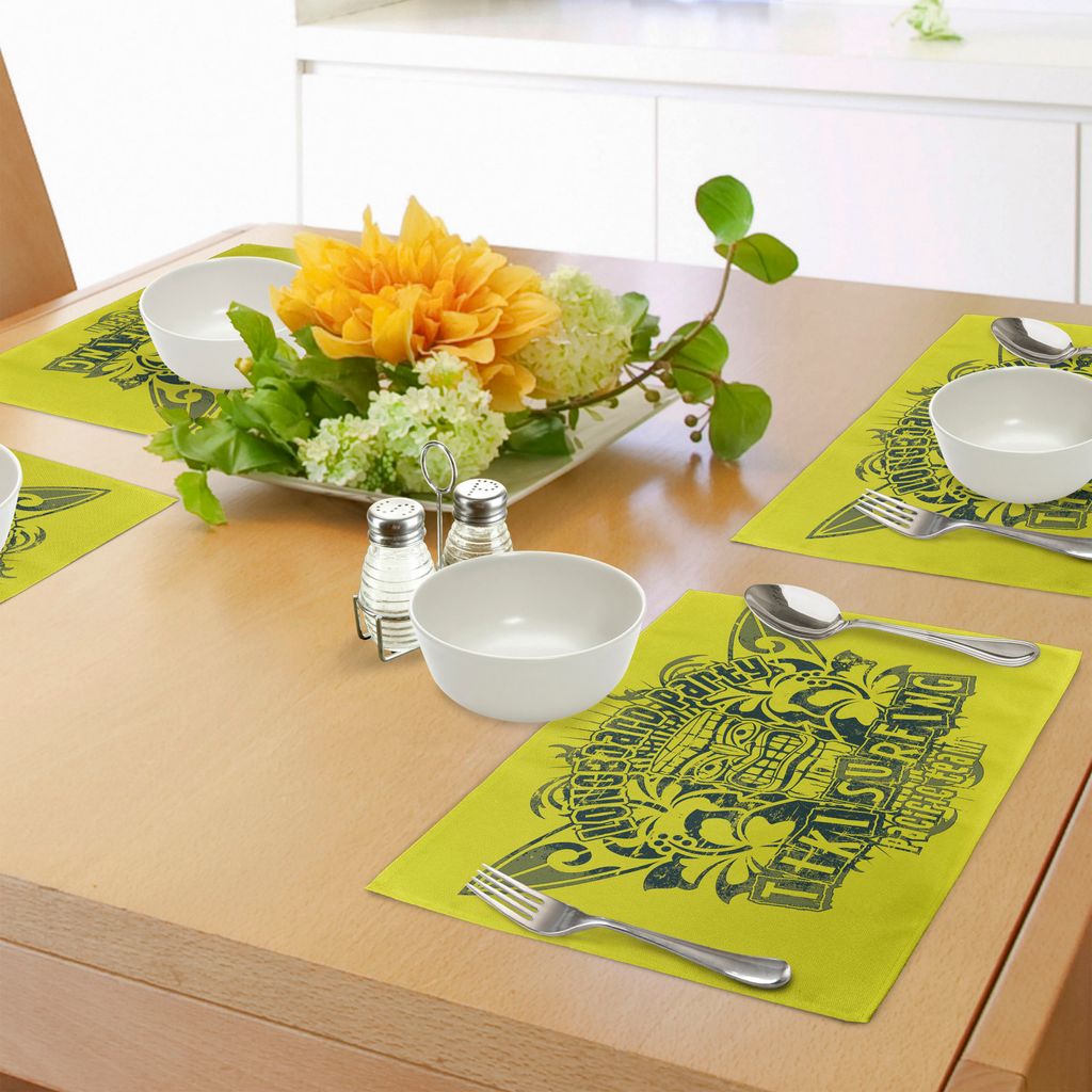 ABAKUHAUS Tiki-Bar Platzmatten, Tiki Surf Team Longboard Party Grungy Anzeige Hibiscus Flora Hawaiian, Tiscjdeco aus Farbfesten Stoff für das Essz...