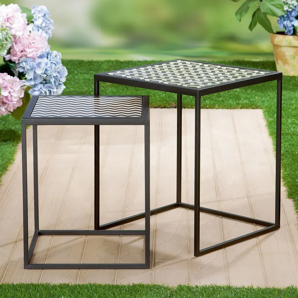 Tables basses gigognes Circo 67988 Gilde motif pied-de-poule noir
