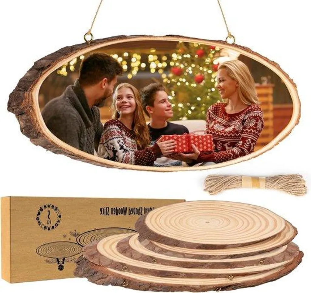 Kit DIY 5 Rondelles de Bois Naturel 10-14 cm avec Ficelle de Jute 10m