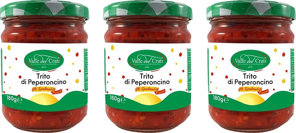 Gehackte Chilischoten | Kalabrische scharfe Chili-Creme in Olivenöl | Gewürze für Fleisch und Pizza | 3 X mit 180g