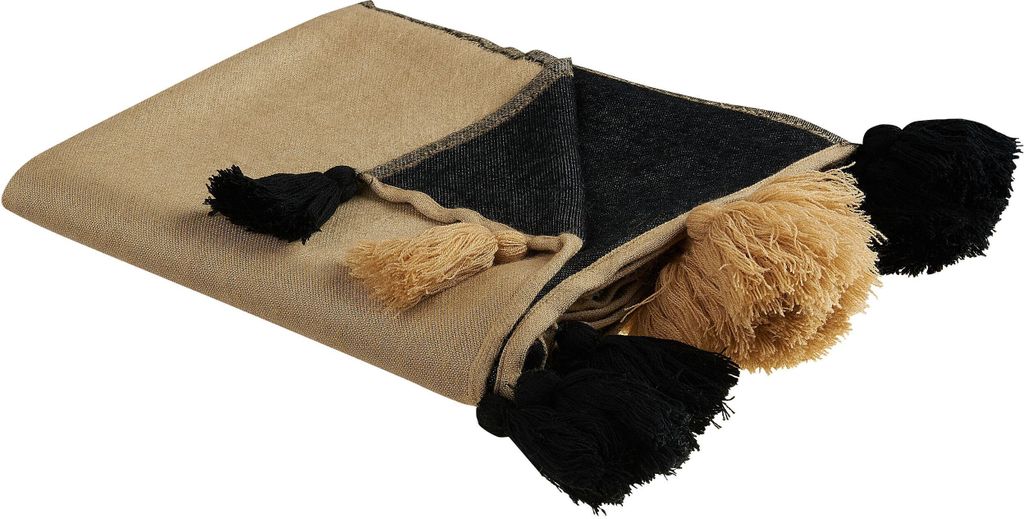 BELIANI Decke mit Fransen beige / schwarz Polyester Acryl 130 x 170 cm abstraktes Muster Wohnzimmer Schlafzimmer