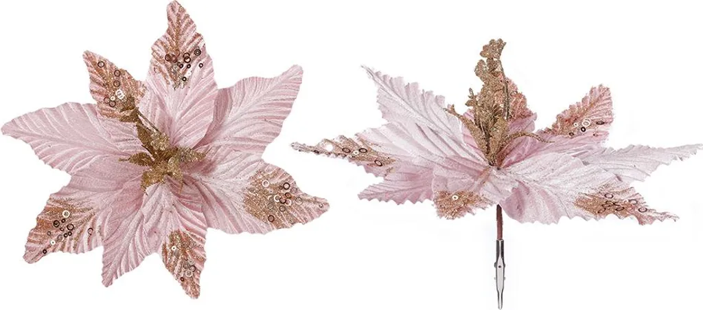 Duo de Grandes Fleurs de Noël avec Pince Champagne-Rose Paillettes