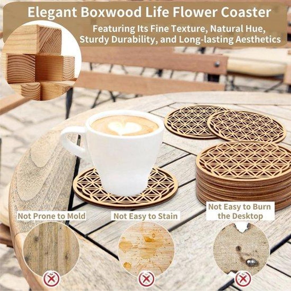 Holzuntersteller mit Flower of Life Motiv Set